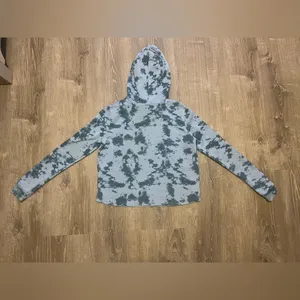 Disney Lilo and Stitch Ohana Blue Tie Dye Boxy Cropped Hoodie Sweatshirt Size S thumbnail 11