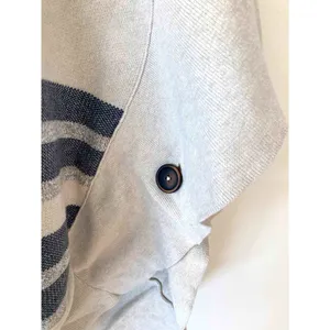 American Eagle Striped Sweater Poncho Tan Navy Blue Size XS thumbnail 4