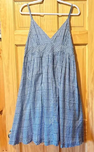 Gap Drop-Waist Maxi Dress Blue White Striped Spaghetti Strap Sundress women’s XL thumbnail 1