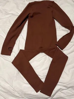Brown Ribbed Long Sleeve Jumpsuit thumbnail 2