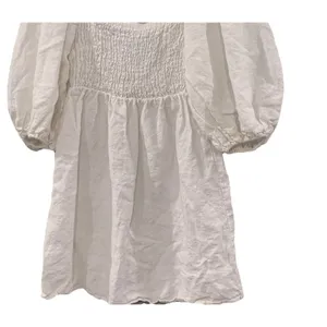 Tuckernuck‎ Dress Annie Smocked Mini Linen in White Size Large thumbnail 4