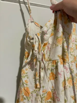 Altar'd State linen Floral Rose Bow Mini Dress Ivory‎ yellow Size large thumbnail 4