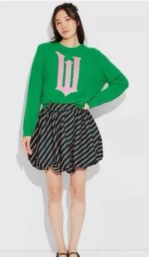 Wicked Movie Paul Tazewell sz L Striped Bubble Skirt Women's pink green Broadway thumbnail 1