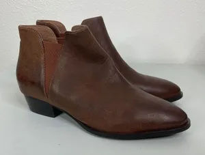 Seychelles Brown Leather Ankle Boots Western Almond Toe‎ Block Heel Womens 7.5 thumbnail 1