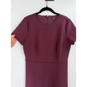 Ann Taylor Ponte Fit and Flare Dress 8 Burgundy Short Sleeve Professional Office thumbnail 6