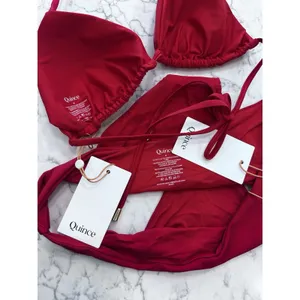 NWT Quince Cherry Red Italian Triangle Bikini Top & Low Rise Bottoms Set Medium thumbnail 3