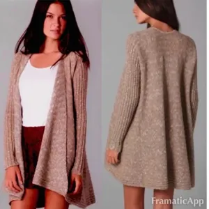 Free People Brown Knit Ribbed Open Front Wool Blend Long Sleeve Cardigan Size S thumbnail 2