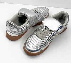 STEVE MADDEN Madrid Silver Metallic Lace Up Sneakers Shoes Size 7.5 Retro Casual thumbnail 1