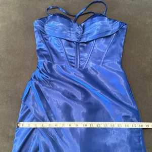 Women’s Blue Full Length Prom Dress CrissCross Straps Leg Slit Size 6 *READ thumbnail 9