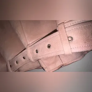 Zara Pink Moto Jacket Faux Suede Cropped Belted Size M Biker Zip Cuffs Y2K chic thumbnail 16