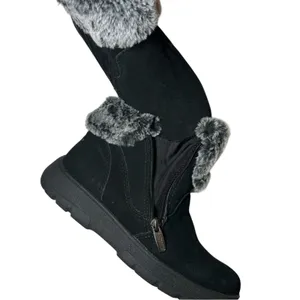 KHOMBU Jessica All Weather Faux Fur Cuff Ankle Boots Black Suede Leather 8 thumbnail 5