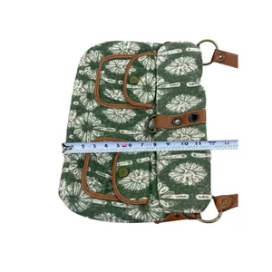 Y2K 90s The Sak Green Floral Canvas Shoulder Bag Brown Faux Leather Trim Purse thumbnail 10