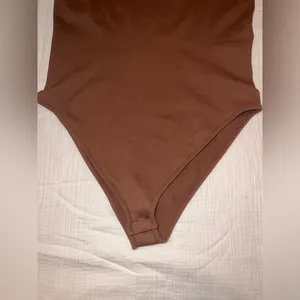 OQQ Ribbed Brown Bodysuit XXL | Square Neck Thong Snap Closure‎ thumbnail 3