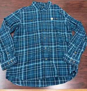 Carhartt Relaxed Fit Mens Blue Plaid Trumbull Button Down Shirt Size Large thumbnail 1