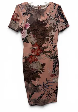 ASOS‎ Womens Pink Floral Scuba Short Sleeve Midi Sheath Dress Size 6 US thumbnail 1