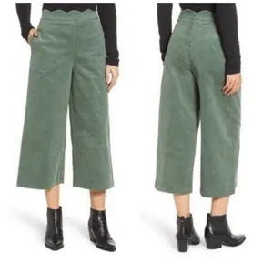 BP Nordstrom XS Green Scallop Waist Wide Leg Corduroy Crop Pants Cords Pant v6x thumbnail 2