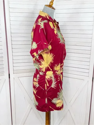 Free People Malibu‎ Tropical Palm Leaf Romper Maroon Red Yellow Small Campy thumbnail 4