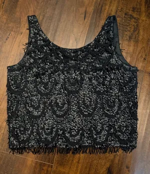 VTG Sequin Tank Top Sz S/M beaded paillettes embellished black Flapper thumbnail 1