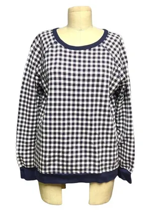 Draper James Natalie Sweatshirt in Navy Blue Gingham Size Medium‎ thumbnail 1