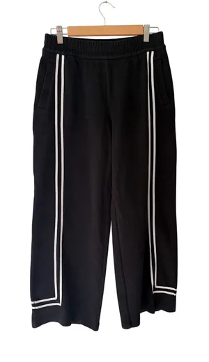 T by Talbots Black Wide Leg Pants Small Petite White Stripe Sporty Preppy thumbnail 1