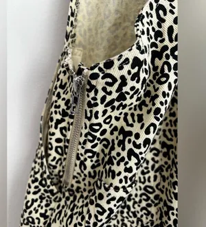 P.Cill Leopard Print Skirtall Overall mini Dress adjustable straps festival L thumbnail 3