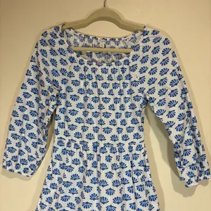 J Crew 0 Scoopneck Tiered Cotton Poplin Mini Dress Blue Pattern Block Print thumbnail 5