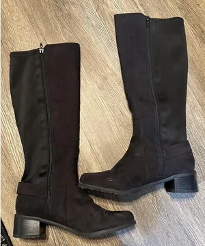 LAURA ASHLEY Amherst Knee Riding Boots Black Faux Suede Side Zip Buckle Size 8M thumbnail 2