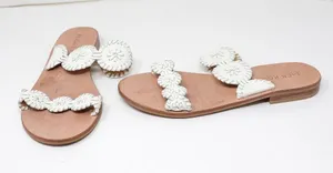 Jack Rogers Lauren Leather Double Strap Open Toe Flat Sandals Shoes White 8.5 thumbnail 1