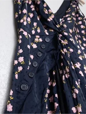 Self Portrait Twisted Ruffle Floral Jacquard Dress 10 Maxi Satin Twill Slit thumbnail 6