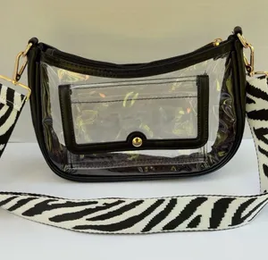 Clear Stadium Crossbody Bag Black Trim Zebra Strap Gold Hardware thumbnail 1