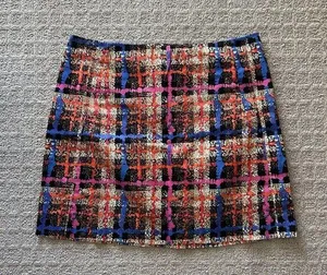 J. Crew Abstract Plaid Print Mini Skirt Womens Size 2 Stretch Colorful Retro Y2K thumbnail 1