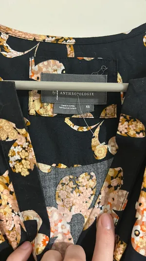 Anthropologie Somerset Mini Dress Black Neutral Floral Smocked Tiered Standard thumbnail 1