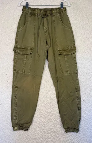 YFB Pants Womens Small‎ Green Lyocell Cargo Jogger Elastic Waist Cuffed Pockets thumbnail 1