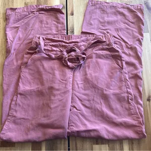 Women’s Pink Wide Leg Linen Blend Pants Tie Waist Size small thumbnail 1
