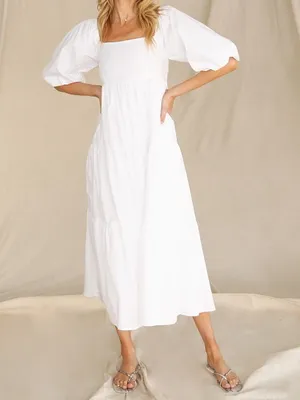 NWT Faithfull The Brand Kiona White Midi Dress Tiered Poplin Womens Size 4 / S thumbnail 5