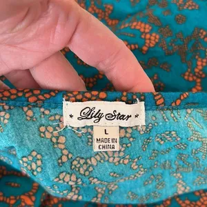Lily Star beautiful vibrant teal & orange wrap back tank top w/ orange ties thumbnail 11