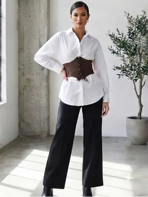 Vintage Style Brown Faux Leather Lace Up‎ Elastic Girdle Casual Wide Waistband thumbnail 3