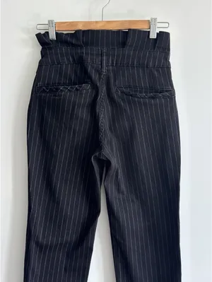 Free People Montella Pinstripe Crop Skinny Pants Black Button Fly size 4 thumbnail 10