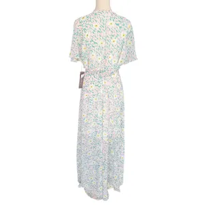 Luxology Women Pink Mint Floral‎ Faux Wrap Maxi Dress Short Flutter Sleeve NWT thumbnail 4