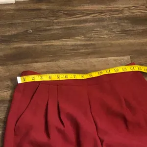 Red Vintage high waist straight leg pleated pants with front pockets and frayed hems (Vintage size 12, fits as US Size 8, Waist:30”)0 thumbnail 7