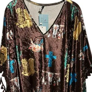 NWT Fashion U Brown Crushed Velvet Western Poncho With Tassels thumbnail 2