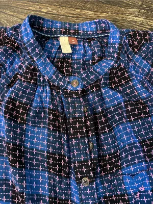 Anthropologie Pilcro Button Up Womens XS Blue Embroidered Plaid Crew Neck Blouse thumbnail 6