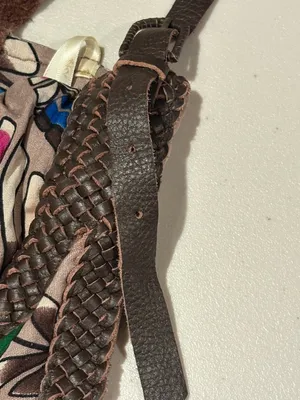 Vintage Sky Multicolor Feather-Print Casual Dress with Braided Brown Waist thumbnail 6