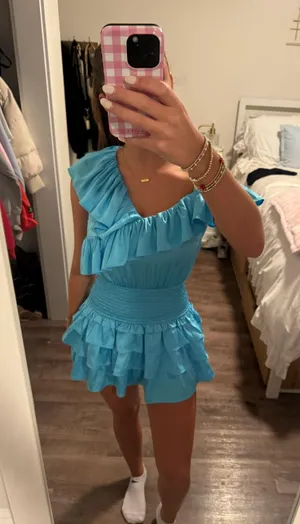Light blue mini romper dress thumbnail 2