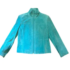 Vtg Yvonne Le Marie Teal Suede Genuine Leather Jacket Size 8 Zip up Lined thumbnail 2