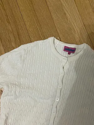 Edikted White Cable-Knit Cardigan with Pink Label thumbnail 3