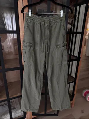 Aerie olive fun Village Cargo Pants jeans drawstring pockets wide leg mid rise thumbnail 8