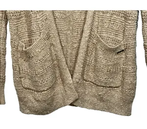 Abercrombie & Fitch Tan Ribbed Knit Pockets Long Sleeve Cardigan Sweater Size S thumbnail 6