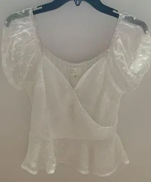 Francesca's Polka Dot White Crop Blouse thumbnail 1