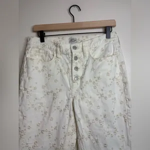 J.Crew‎ Billie Demi Boot Crop Jeans 28 White Embroidered Floral Raw Hem Cotton thumbnail 7